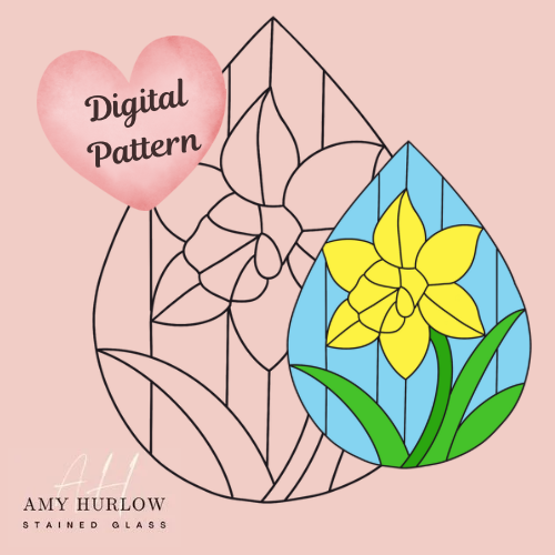 Tear Drop Daffodil Stained Glass Sun Catcher Pattern - DIGITAL DOWNLOAD